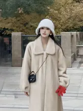 冬用 高級感ある厚手ワイドフィット襟付きエコファーコート