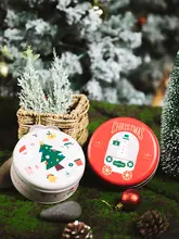 クリスマス用鉄製缶ギフトボックス【円形・クッキー・お菓子・セレクトボックス】