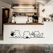 猫のラインアートデザインのウォールステッカー【猫カフェ・店舗用・ガラス窓装飾】