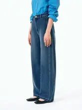 un1ty24 秋冬用 高腰レトロ天絲コットン ウォッシュブルー バナナシルエットジーンズ
