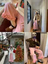 極上の柔らかさのフリル付きキルトパンツ【ストレートシルエット・九分丈・快適デザイン】