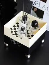 北欧風 チェッカーパターンの重ねられるデスク収納ボックス【化粧品・小物・鍵トレイ】