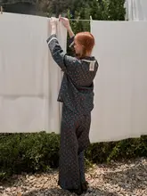 フラワープリントの女性用カーディガン付きホームウェア【コットン製・春秋用】（セットアップ対応）