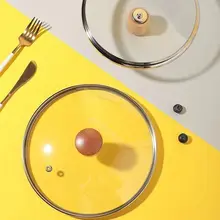 木製ハンドル付き G型強化ガラス鍋蓋【炒め用・スープ用・蒸し用・フライパン用・透明】