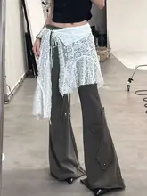 春季用の透かしデザインエプロン付きミディスカート【白色・レイヤード・バンド付き】（セットアップ対応）