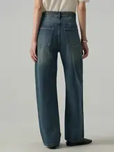 高腰バナナデニムパンツ【秋春用・ワイドレッグ・快適なストレートシルエット】（セットアップ対応）