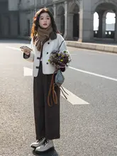高腰カジュアルパンツ【レディース・コーヒーカラー・コーデュロイ・ワイドレッグ】