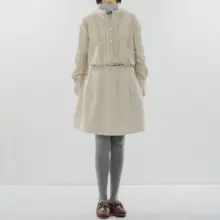 ストライプ柄 コーデュロイ立襟シャツ【フレンチスタイル・レトロ・女性用】