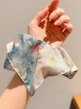 オイルペイント風 フラワープリントスクエアハンカチ 大きなヘアゴム【低いポニーテール・お団子ヘア用】