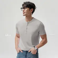 ヘンリーネックTシャツ メンズ 半袖 Sorona 速乾 接触冷感 抗菌 UVカット 夏