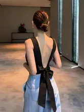 夏用 フレンチスタイル バックデザイン リボン付き タック入り タンクトップ