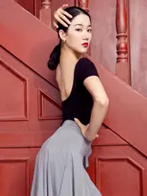 女性用ラテンダンスウェア【大きな背中開き・ラウンドネック・練習用・ヨガ対応】