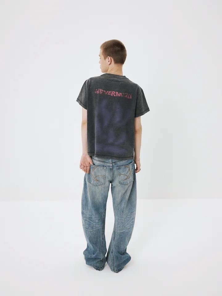 ウォッシュ加工コットンTシャツ【ビンテージ風・クルーネック・半袖】
