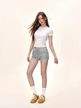 Tシャツ  レディース 半袖 クルーネック クロップド アメリカン風 着痩せ インナー 夏