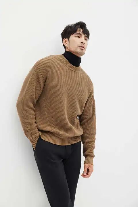 JSSD HOMME メンズ 春用 コットンニットセーター【ラウンドネック・長袖・ソリッドカラー】