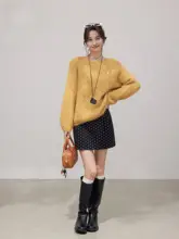 高腰ウールドット柄タイトスカート【Aライン・美シルエット・秋季】