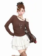 長袖Tシャツ レディース ワンショルダー アシンメトリー デザイン スリム インナー 春 アメリカン風「BASTERDS」