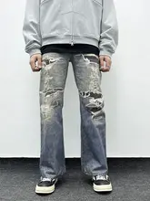 ヴィンテージ風3Dデジタルプリントデニムパンツ【ダメージ加工・カジュアルスタイル・男性用】