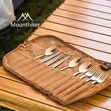MOUNTAINHIKER アウトドア用折りたたみカトラリー収納バッグ【便利なキャンプ用食器セット・キャンバス製】