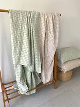 45%麻・30%綿・25%レーヨン混合 クラシックシンプル柄ブランケット【ソファカバー・ベッドシーツ用】