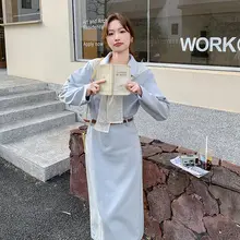 デニムシャツワンピース レディース レースケープ付き ロング丈 フレンチ風 きれいめ 上品 着痩せ 秋