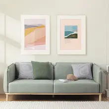 北欧風 三連抽象アート 壁掛け装飾画【ナチュラルカラー・カフェ用】
