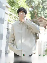 ユニセックス レトロ風長袖シャツ【カジュアル・ホワイト・ゆったりシルエット・秋用】