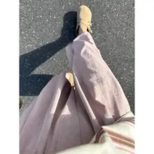感のある白色のロングパンツ【夏用・ゆったりシルエット・カジュアルスタイル】（セットアップ対応）