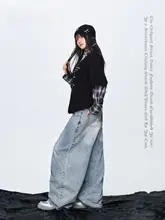 ストリートスタイルのサイバー風デニムパンツ【個性的なデザイン・カジュアル用】（セットアップ対応）