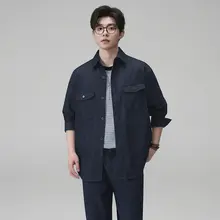 水洗デニム二色使いジャケットとパンツ【春夏向け・トレンド・薄手】（セットアップ対応）