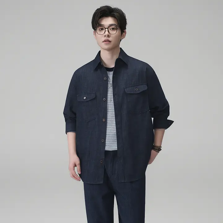 水洗デニム二色使いジャケットとパンツ【春夏向け・トレンド・薄手】（セットアップ対応）