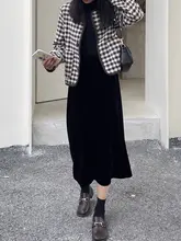 極上の柔らかさの金丝绒ハイウエストAラインスカート【秋冬・ミディ丈・大きいサイズ】