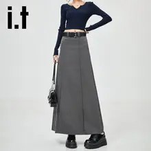 高腰Aラインスカート【グレー・シンプルデザイン・ビジネス向け】