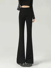 夏用 高腰黒色ラッパパンツ【カジュアル・大きいサイズ・体型カバー】（セットアップ対応）