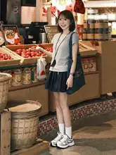 学院風 藏青色 ハイウエスト ミニスカート【プリーツ デザイン・Aライン・防走光】（セットアップ対応）