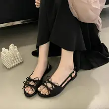 夏用 フラットサンダル【リボンデザイン・ロマンスタイル・女性用・高級感あり】