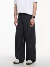 韓国版痩身メンズパンツダークグレールーズワイドレッグカジュアルパンツ