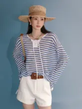 大きいサイズのバンドカラーシャツ【ルーズフィット・ボーダー・綿麻素材】