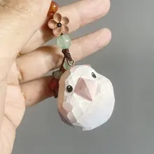 キーホルダー バッグチャーム 木製 小鳥 オウム 手彫り 天然木 かわいい 車 鞄 ストラップ プレゼント 誕生日
