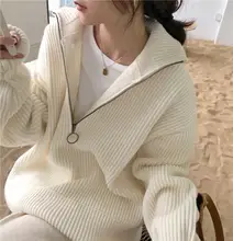 感ある白のハイネックセーター【半ラ zipper・畦編み・秋冬向け】