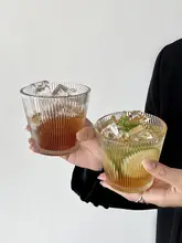 ガラスカップ 和風レトロ シンプル ストライプ お茶カップ ジュースカップ コーヒーカップ 飲み水カップ 牛乳カップ お酒カップ