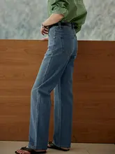 ハイウエストストレートデニムパンツ【ヴィンテージ加工・スリムフィット・小柄向け】
