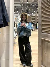 チェック柄 デニムスカート【フィット・秋冬用・Aラインデザイン・チェーン付き】（セットアップ対応）