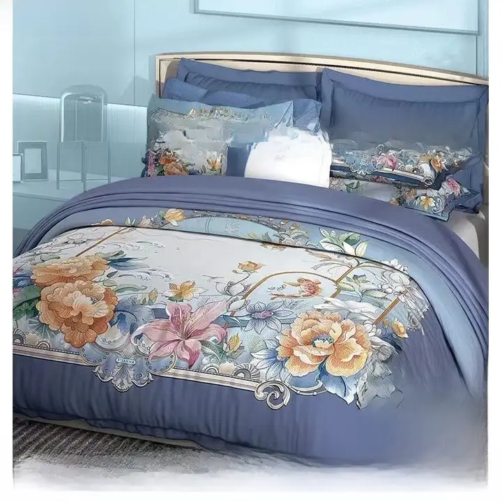 洗練されたデザイン！花柄の純綿長綿四点セット【寝具・アナオルテクスチュア】（セットアップ対応）