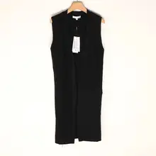 スリムなデザインの春秋用ニットカーディガン【75%ウール・25%カシミヤ・ノースリーブ・ロング丈】