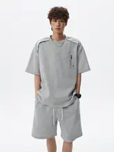 夏用 メンズ アスレチックTシャツ【解構デザイン・短袖】と ダイナミックパンツ【ウエストゴム・紐付き】（セットアップ対応）