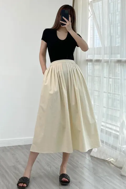 マランダ 大きめフレアスカート【ロング・ウエストゴム・フレンチスタイル】