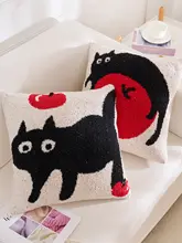 可愛いカートゥーン猫のクッションカバー【ニット素材・リビング・子供部屋用・おしゃれなデコレーション】