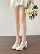 真皮製 白色リボン付きのバレリーナ風ハイヒール【スクエアトゥ・太ヒール・美脚効果】