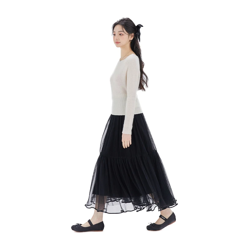 大きめフレアスカート：優雅なシフォン素材で春夏に最適なA型デザイン
